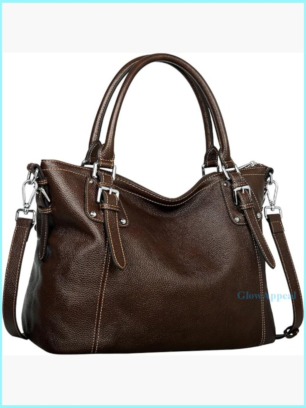 Large Genuine Leather Tote Bag with Adjustable Strap, Multiple Pockets